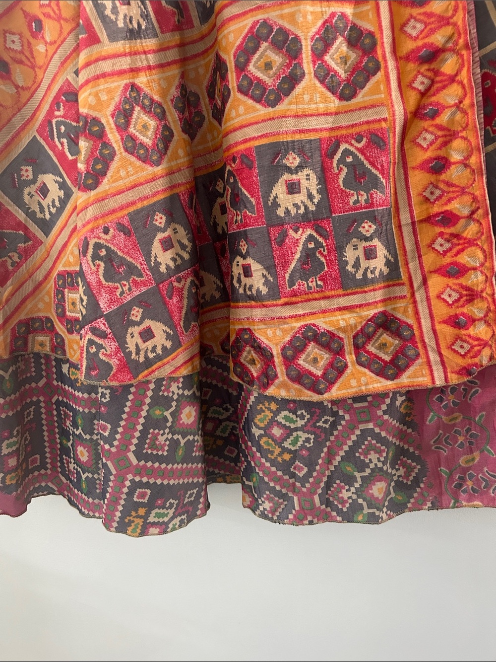 Unbranded Bohemian Silk? Wrap Maxi Skirt Mixed Media Aztec Print Summer Festival - Picture 3 of 11